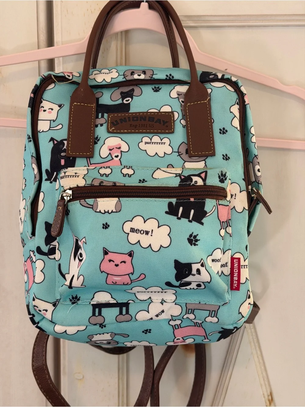 UNIONBAY Mini backpack Cat & Dog Leather like Brown Trim